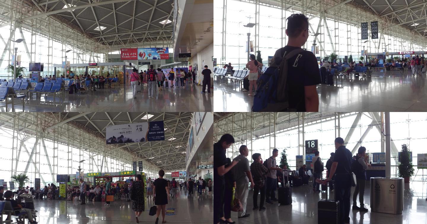 济南遥墙机场候机区旅客跟拍4K