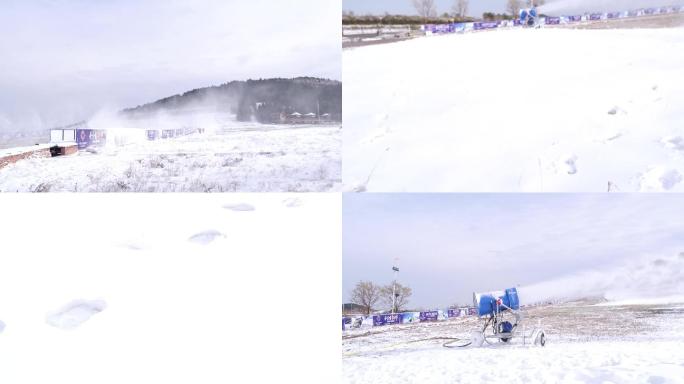 造雪机造雪实拍素材（1）济南国际赛马场雪