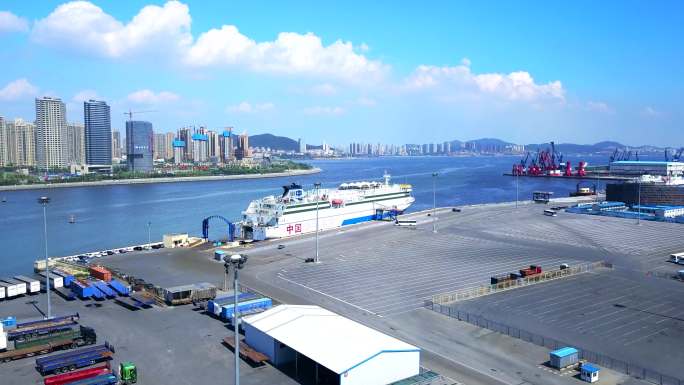 4K航拍海港客货码头客船停靠散货码头