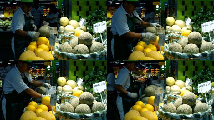 4k家乐福超市货架食品水果哈密瓜