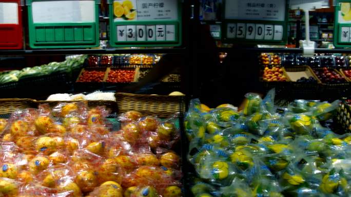 4k家乐福超市货架食品水果柚子柠檬