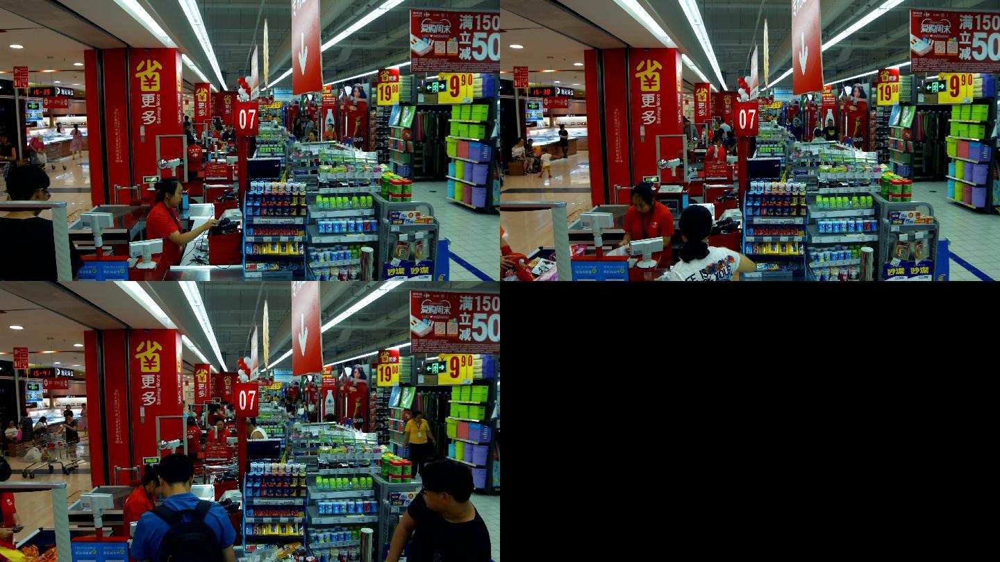 4K家乐福超市卖场收银台人流延时摄影