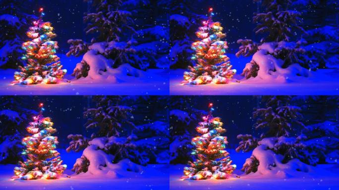 浪漫雪地圣诞树视频素材