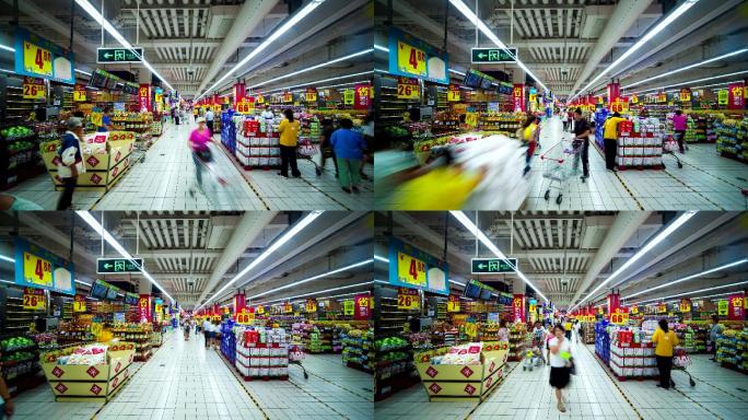 4K家乐福超市卖场人流延时摄影