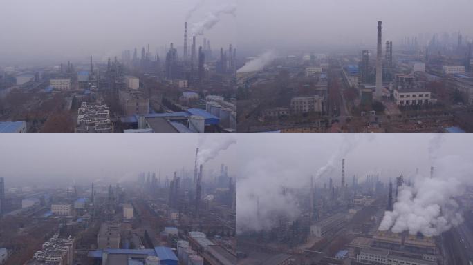 济南炼化雾霾污染重工业航拍