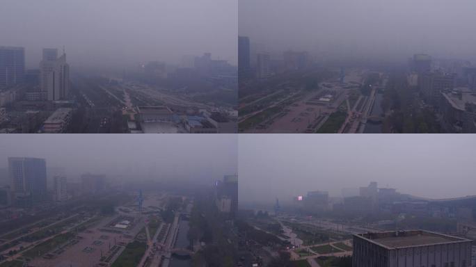 雾霾下济南泉城广场航拍2
