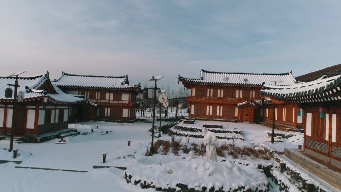 朝鲜民俗古建筑航拍视频