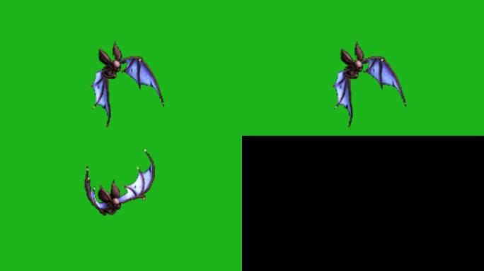 单个绿背景红眼邪恶蝙蝠循环飞动素材