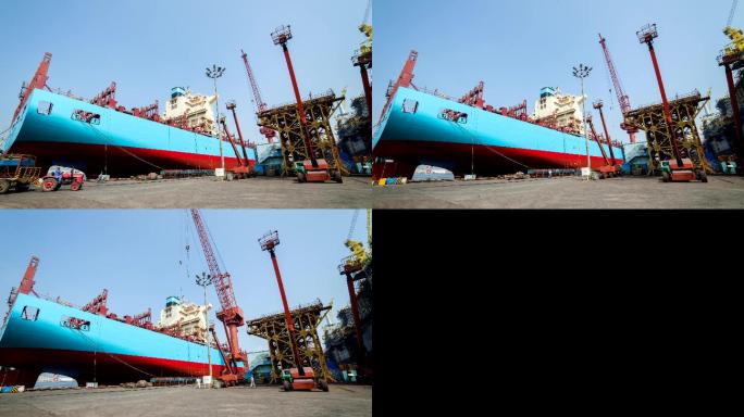 4K造船厂码头船坞生产建造大型船舶延时摄