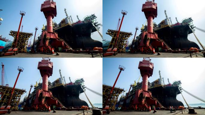 4K造船厂码头船坞生产建造化工船舶延时摄
