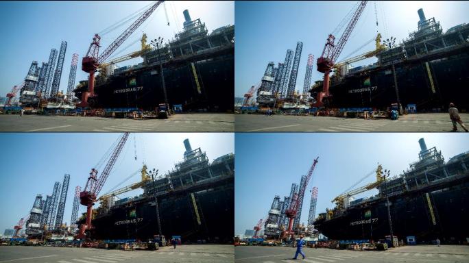 4K造船厂码头船坞生产建造化工船舶延时摄