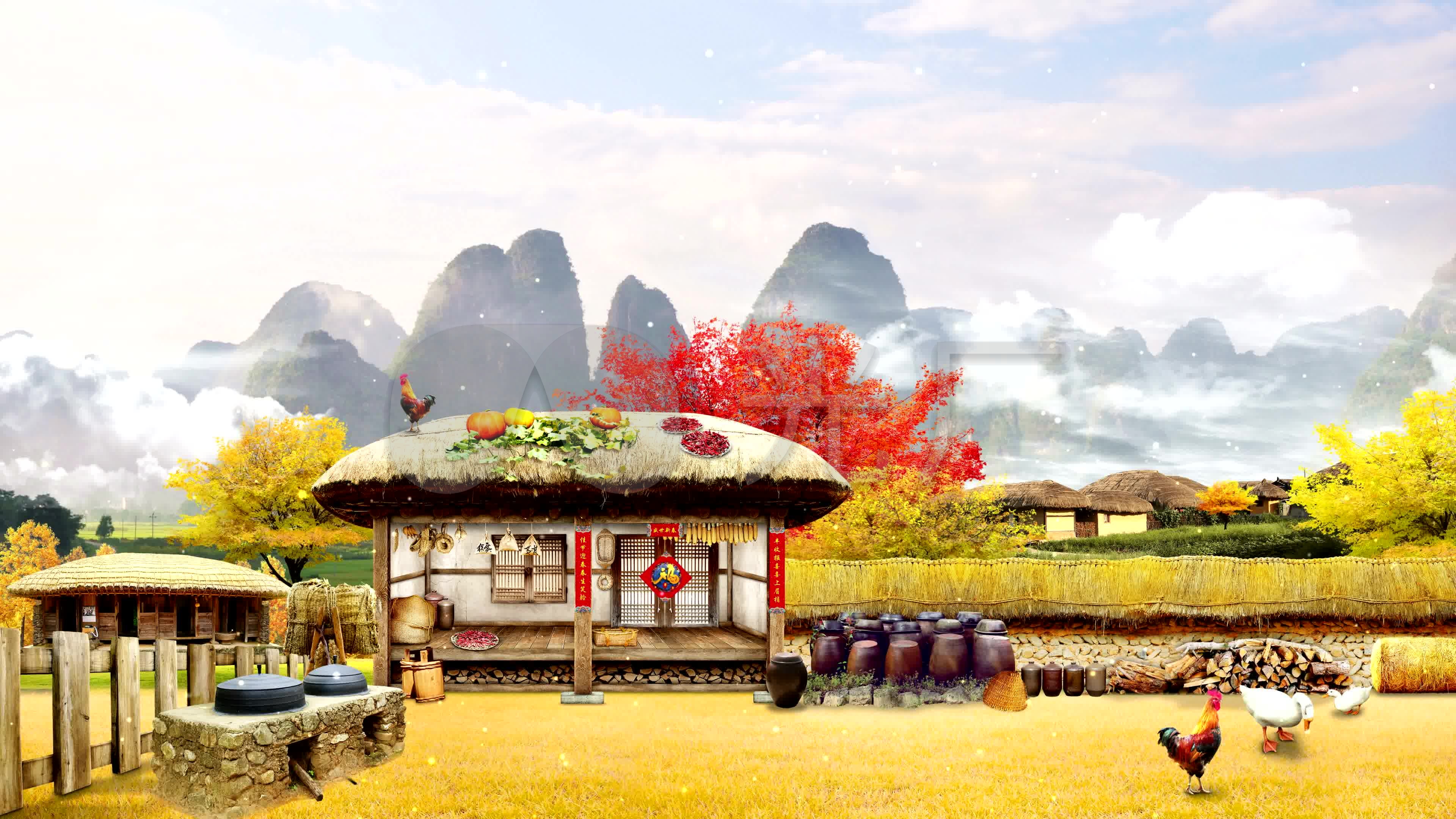 4k农家乐小院场景