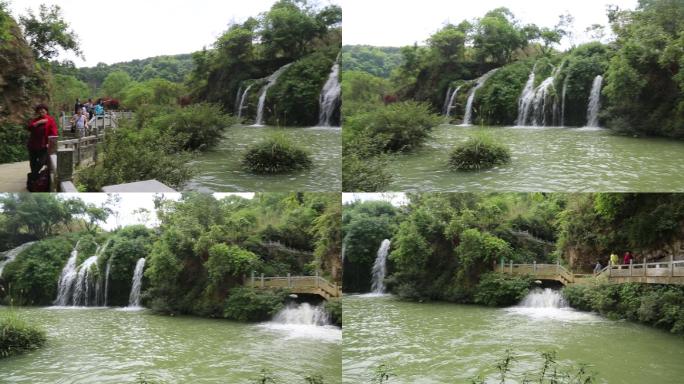 高清实拍湖水瀑布绿色生态美景