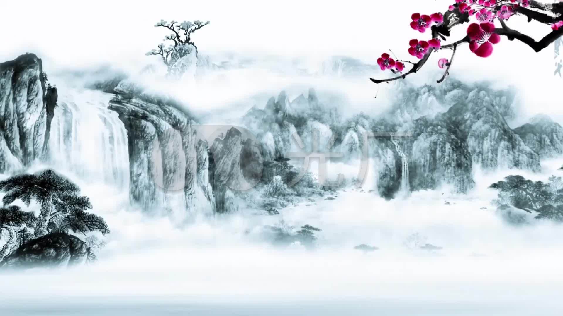 中国画-山-竹林_1920x1080_高清视频素材下载(编号:1853005)_舞台背景