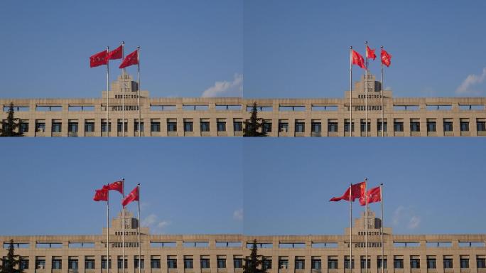 山东大学中心校区图书馆前旗帜延时摄影