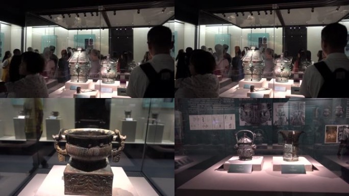 参观博物馆讲解员解说介绍出土文物青铜器