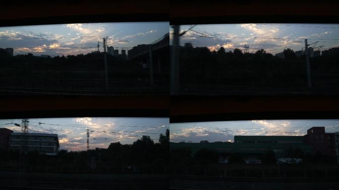 火车外的夕阳晚霞