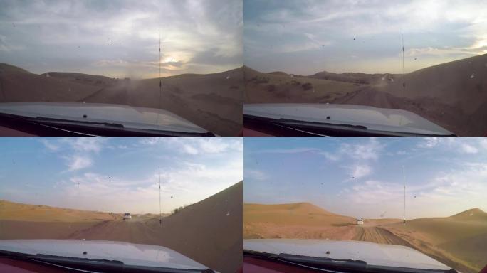 第一视角越野车穿越沙漠戈壁