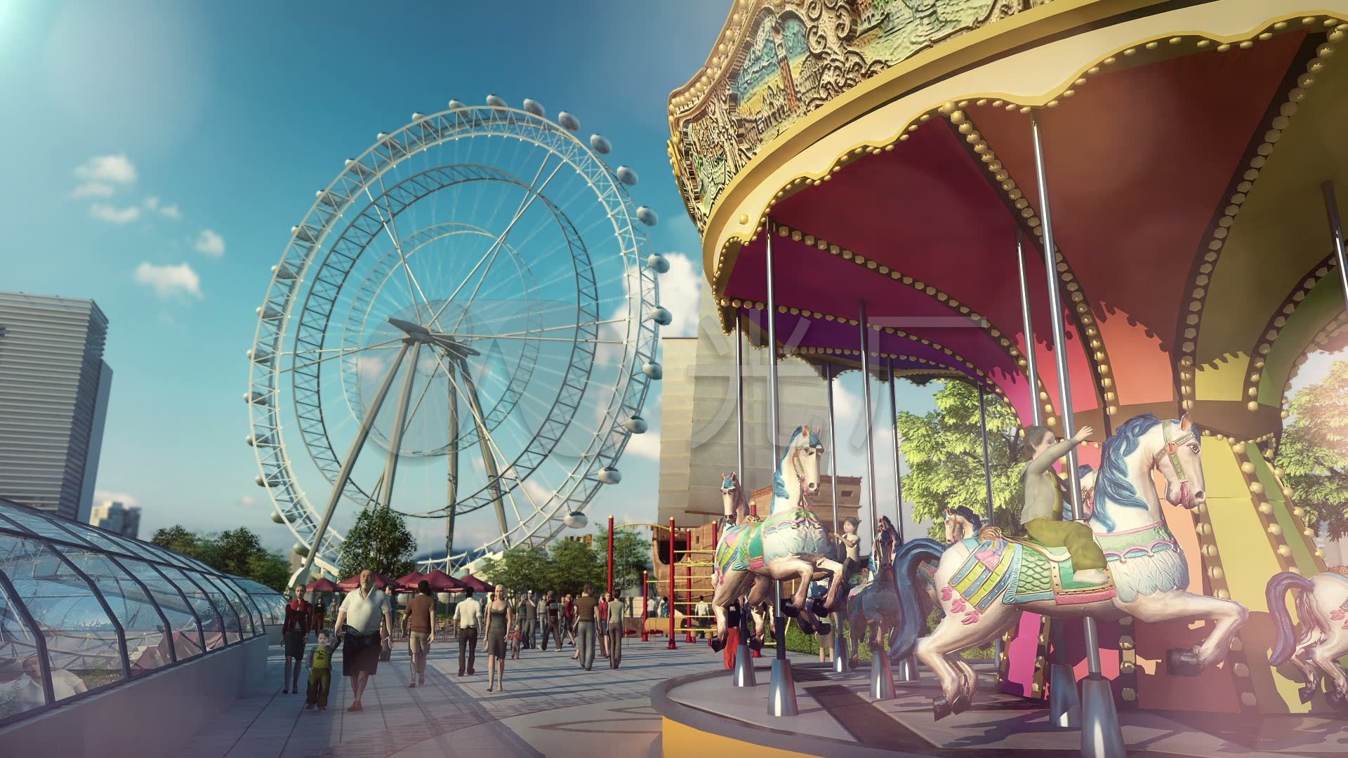 旋转木马 摩天轮 孩子游乐 楼顶游乐场