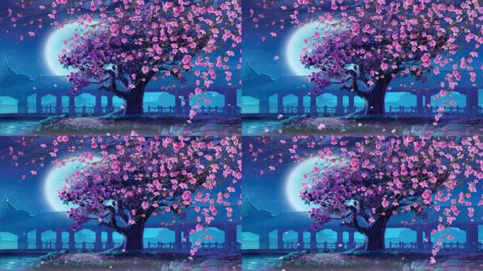 黄梅戏十五的月亮为谁圆桃花树夜景浪漫花好