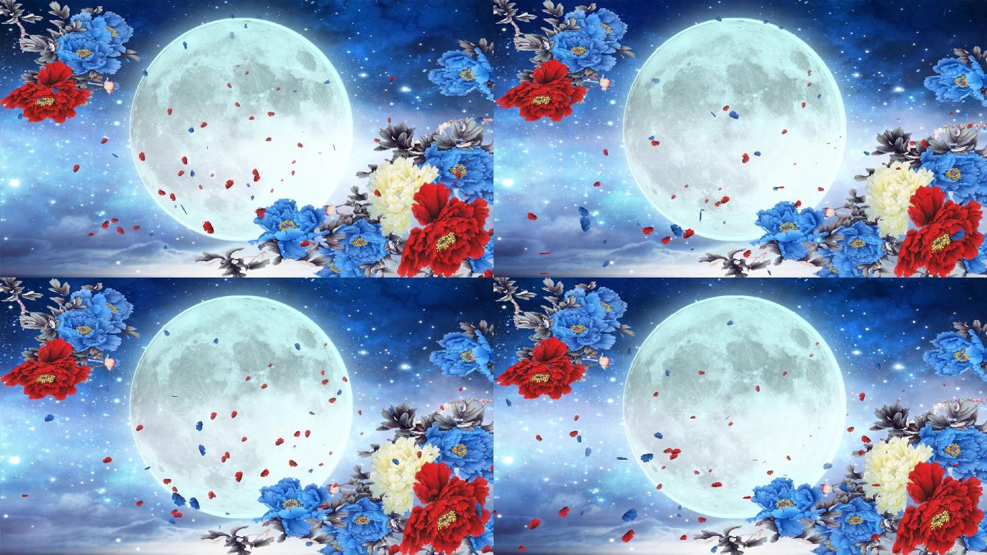 中秋牡丹月亮富贵视频素材图