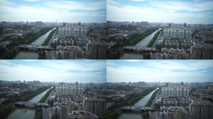 航拍运河杭州城市风光