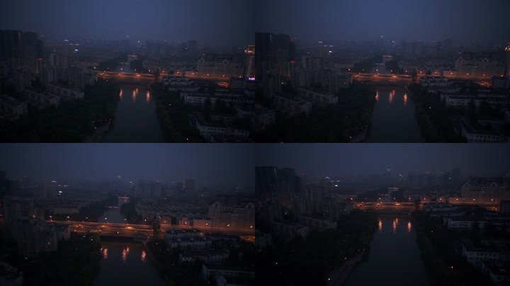 航拍运河夜景杭州城市风光