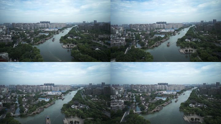 航拍运河杭州城市风光