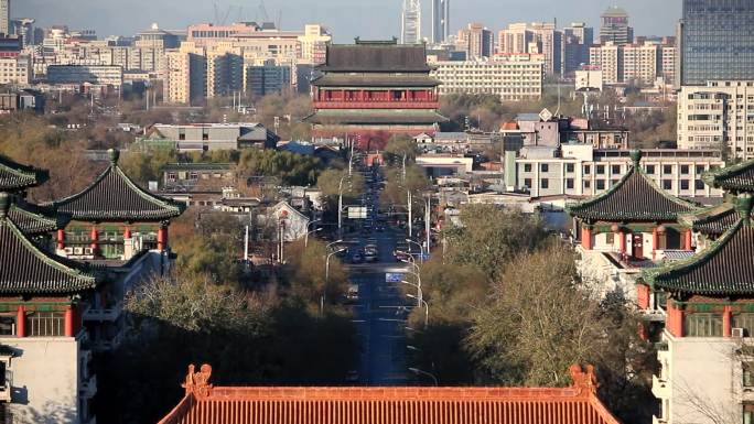 北京景山眺望地安门鼓楼大街北中轴线