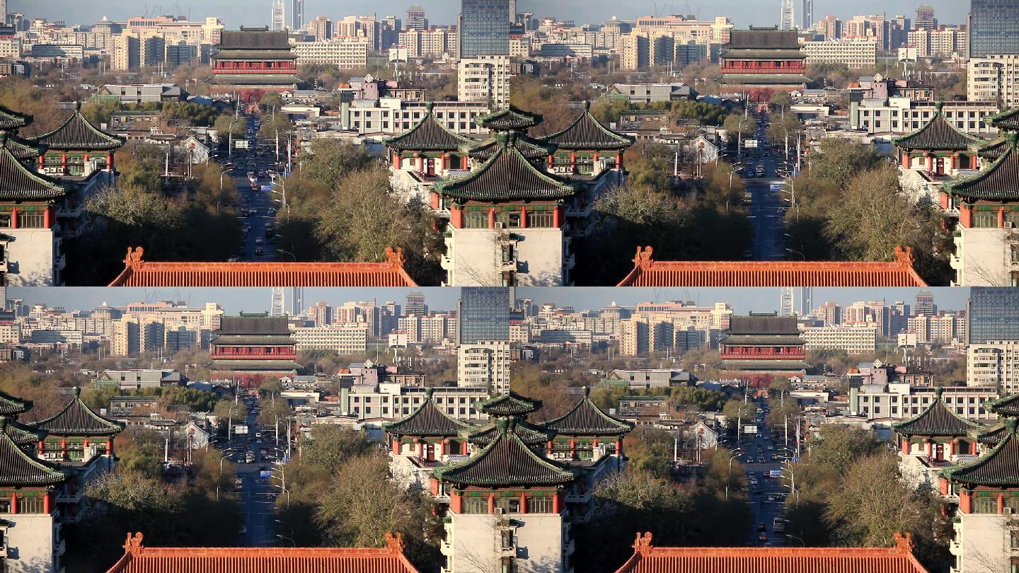 北京景山眺望地安门鼓楼大街北中轴线