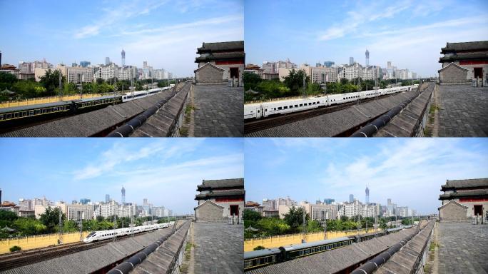 北京站明城墙中国尊火车动车高铁进出站