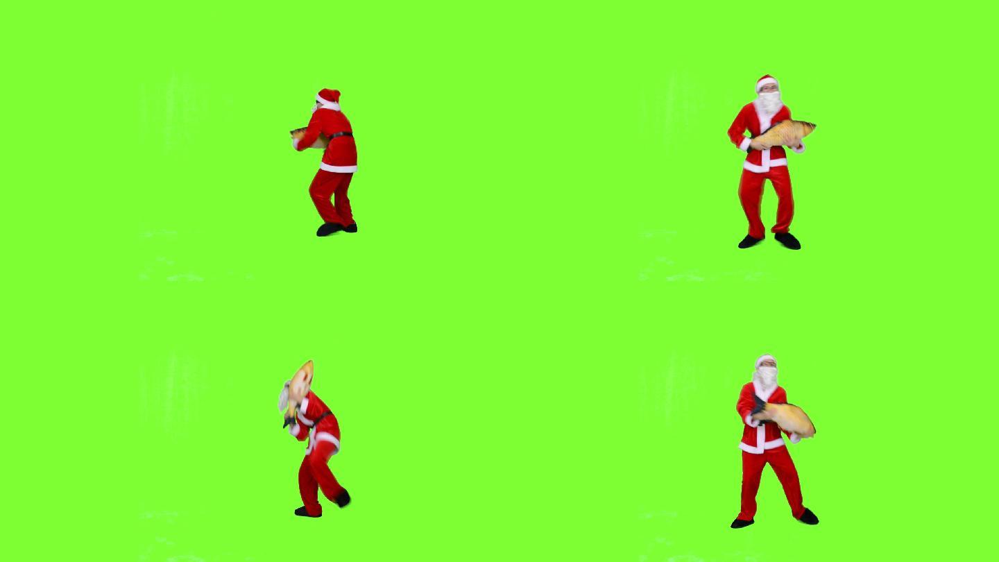 圣诞老人抱着鲫鱼跳圣诞歌舞