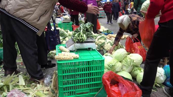 农贸市场农副产品墟天集市赶集大包小包熙熙