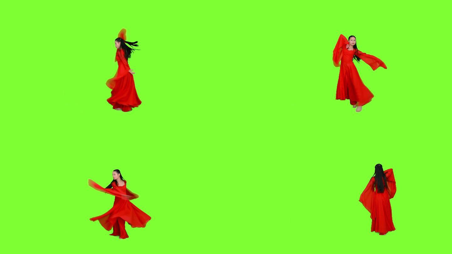 红裙舞蹈绿屏抠像素材