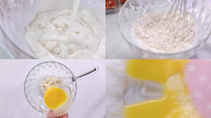牛奶面粉搅拌打鸡蛋搅拌华夫饼制作过程