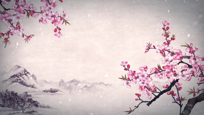 中国风傲雪红梅山水画背景
