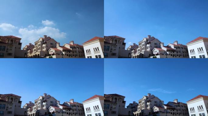 4k高清实拍欧式建筑别墅延时拍摄蓝天白云