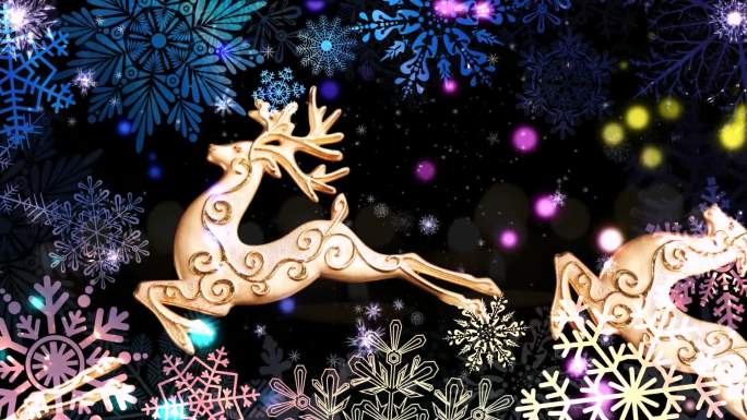 金色麋鹿彩色雪花圣诞节背景