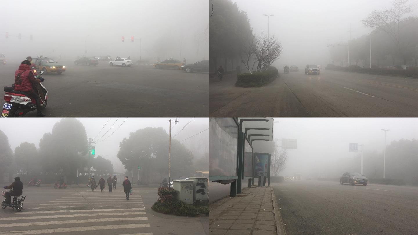 大雾天气城市交通4K