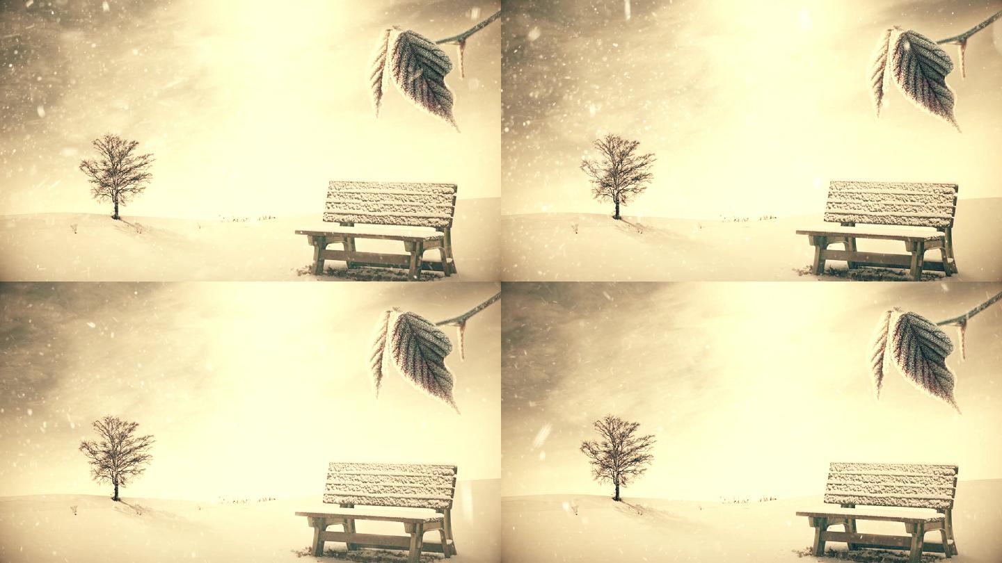 孤独凳子雪景