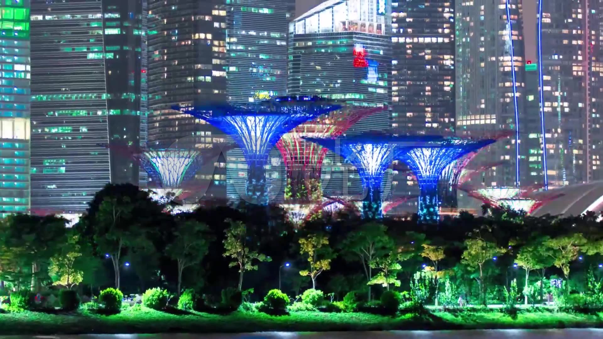 新加坡城市夜景缩时_1920X1080_高清视频素