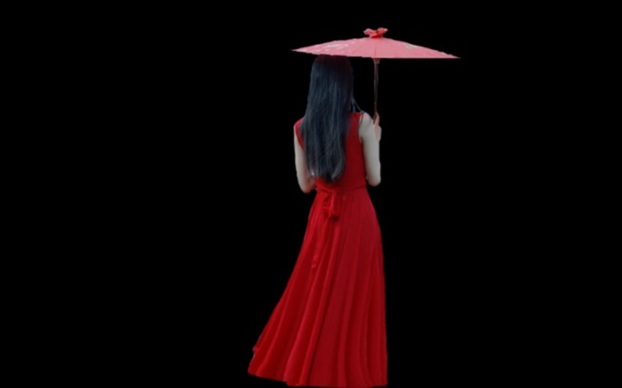 通道撑伞红裙少女背景视频素材