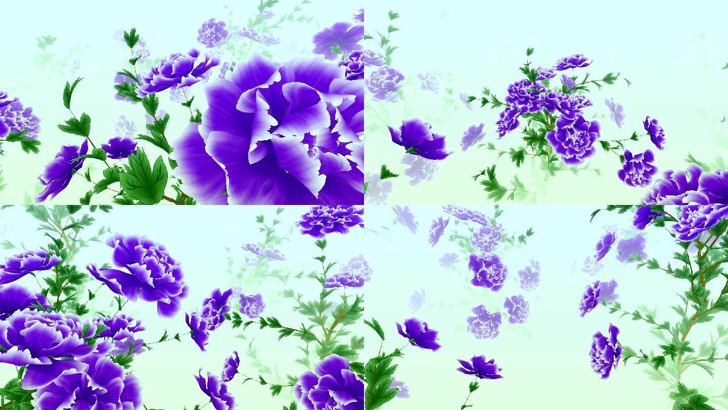 中国风3D水墨紫色牡丹循环动画