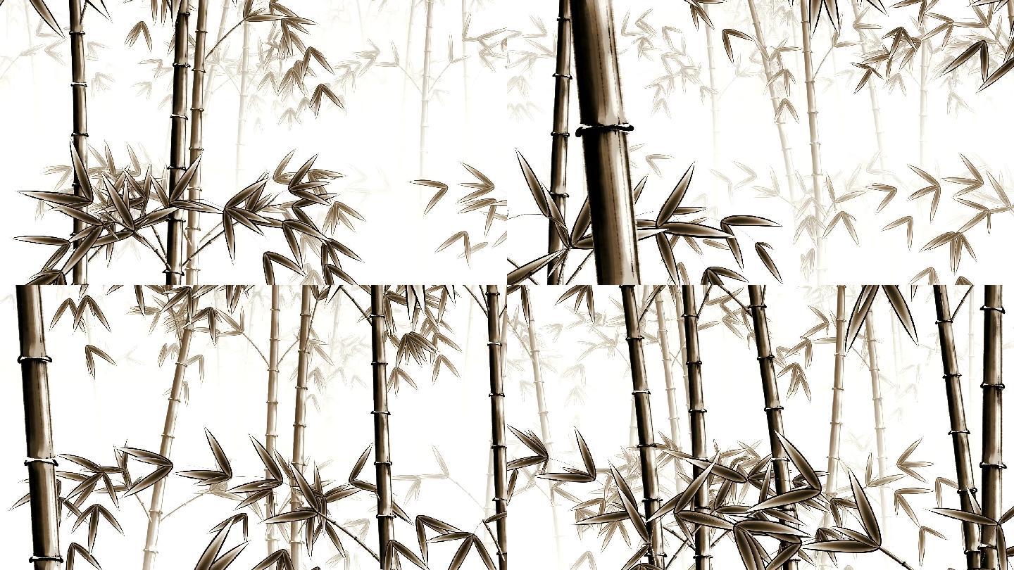 中国风水墨3D单色竹子动画