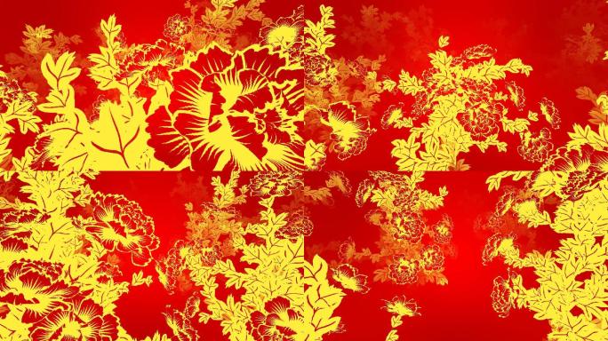 中国风3D剪纸牡丹循环动画