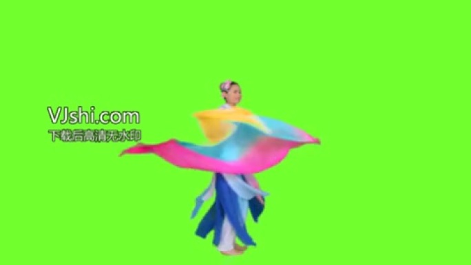女子彩绸舞蹈绿屏抠像视频素材