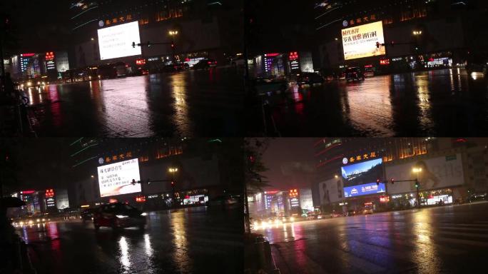 冬雨骤冷广州繁华都市天河路天河东红绿灯车