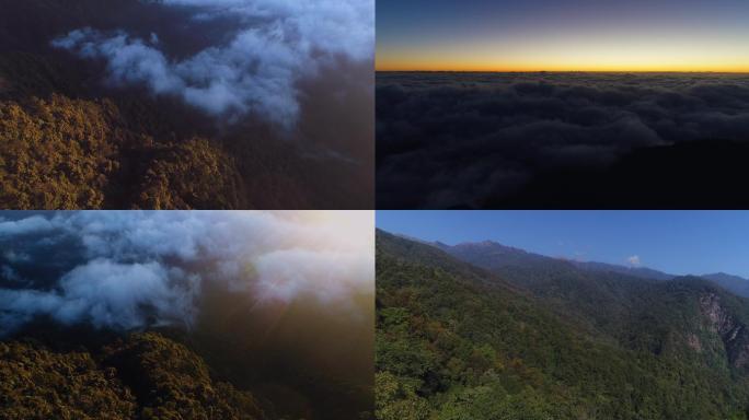 航拍云南高黎贡山飞越云海日出云海