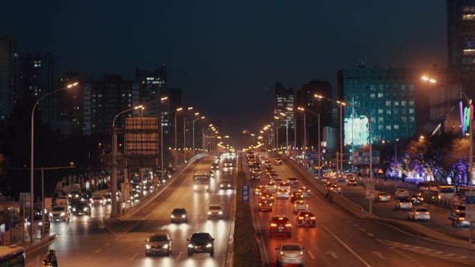 北京车道夜景光斑