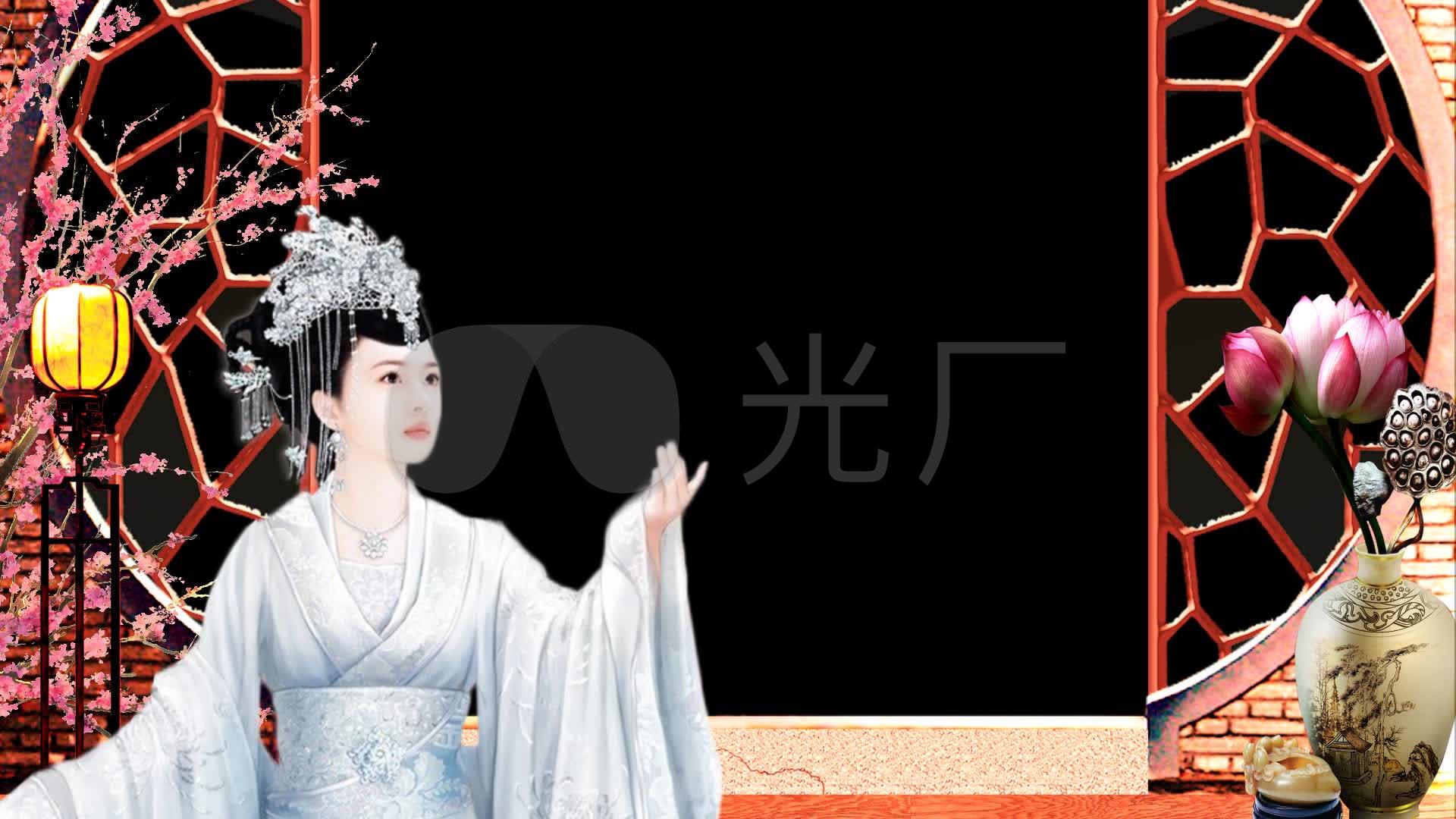 古风美女窗灯花瓶夜晚黑色背景